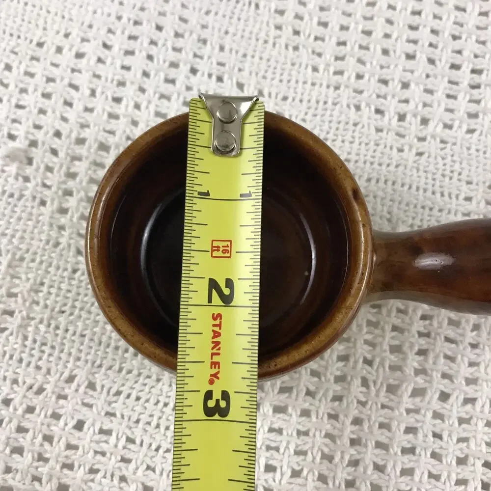 Stoneware Soup Crocks Brown Tan Glazed Two Tone Mini with Handle Set of 2